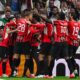 Milan esulta in gruppo dopo un gol al Bernabeu contro il Real Madrid in Champions League 2024/2025