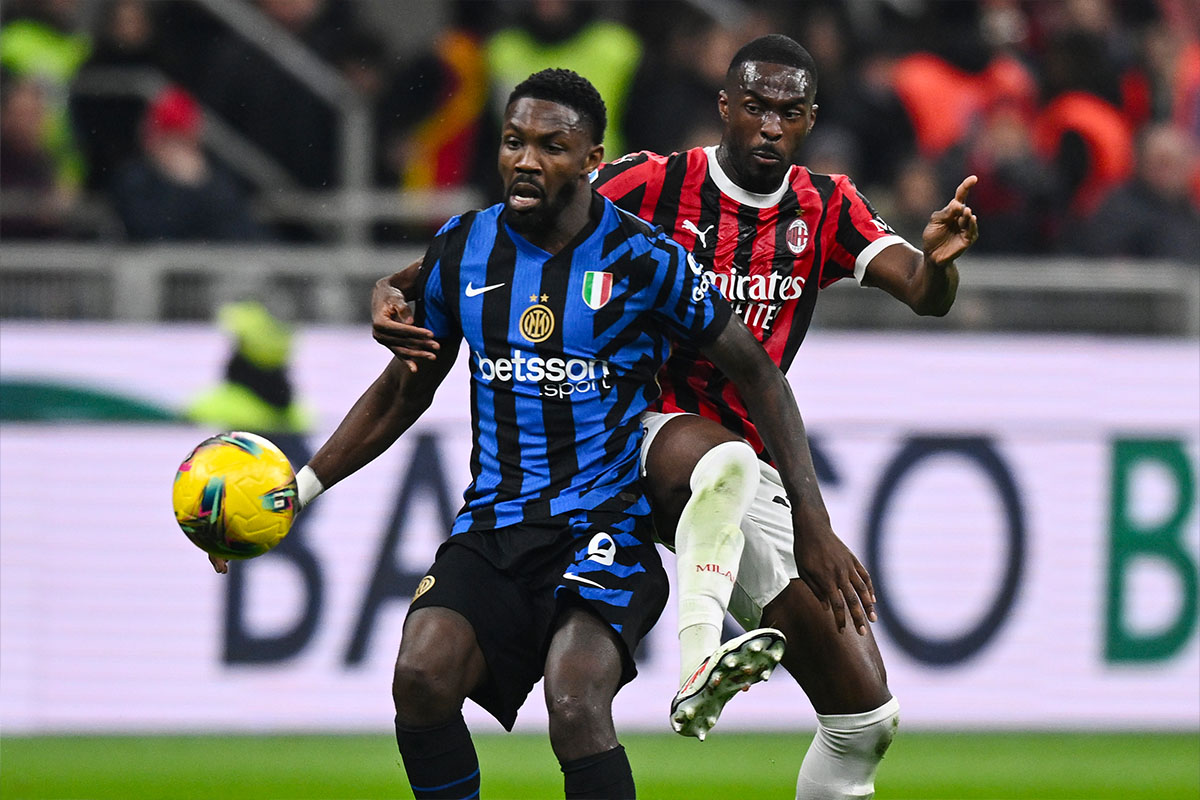 Thuram e Tomori in campo nel derby Milan-Inter 2024/2025
