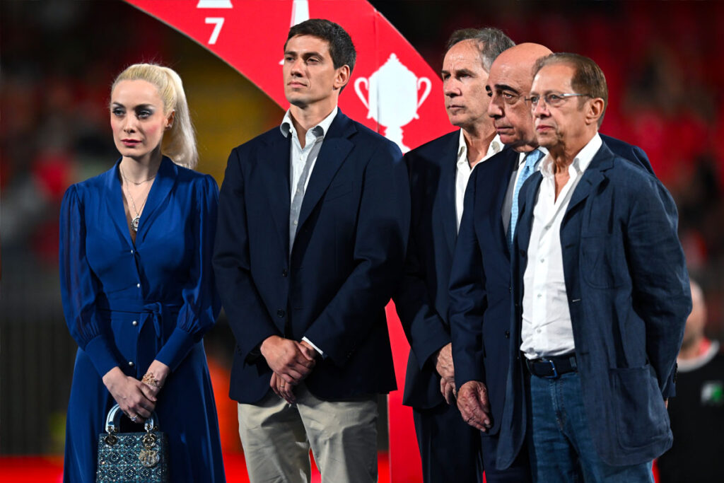 Marta Fascina, Luigi Berlusconi, Franco Baresi, Adriano Galliani e Paolo Berlusconi al Trofeo Silvio Berlusconi 2023 a Monza