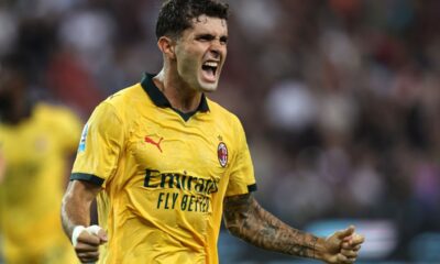 Pulisic esulta dopo aver segnato il gol dell’1-0 in Udinese-Milan