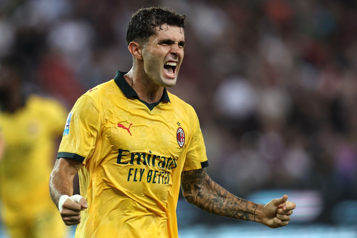 Pulisic esulta dopo aver segnato il gol dell’1-0 in Udinese-Milan