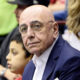 Adriano Galliani tifoso dell’Olimpia Milano a bordoparquet durante una gara di basket