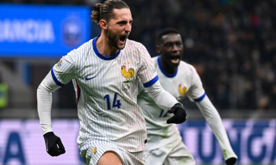 Rabiot esulta dopo aver segnato un gol in nazionale francese