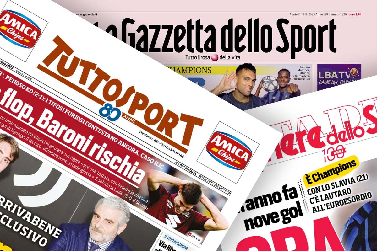 Prime pagine quotidiani sportivi 30 settembre 2025