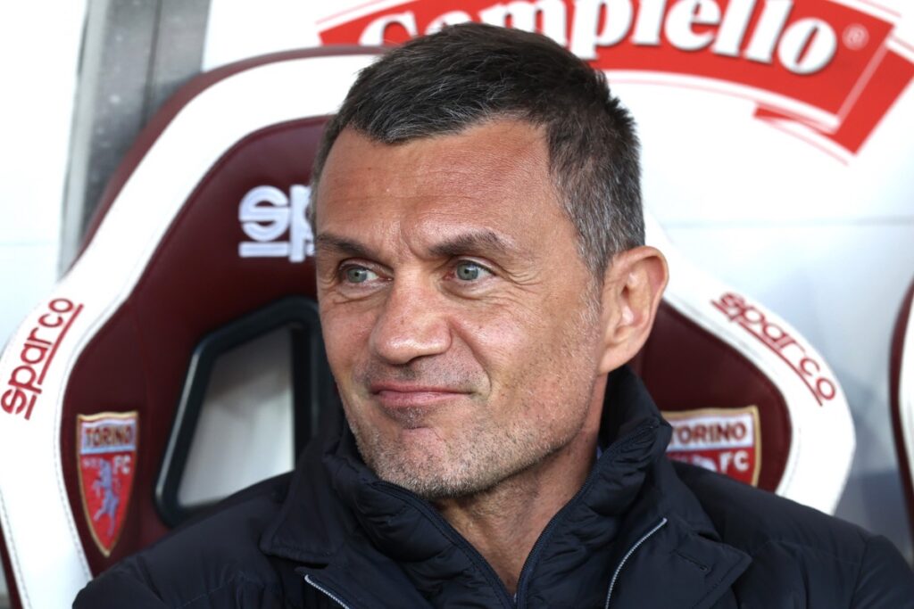 Paolo Maldini dirigente del Milan in panchina allo stadio Olimpico di Torino prima della partita Torino-Milan