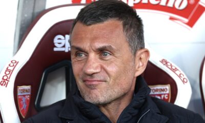 Paolo Maldini dirigente del Milan in panchina allo stadio Olimpico di Torino prima della partita Torino-Milan