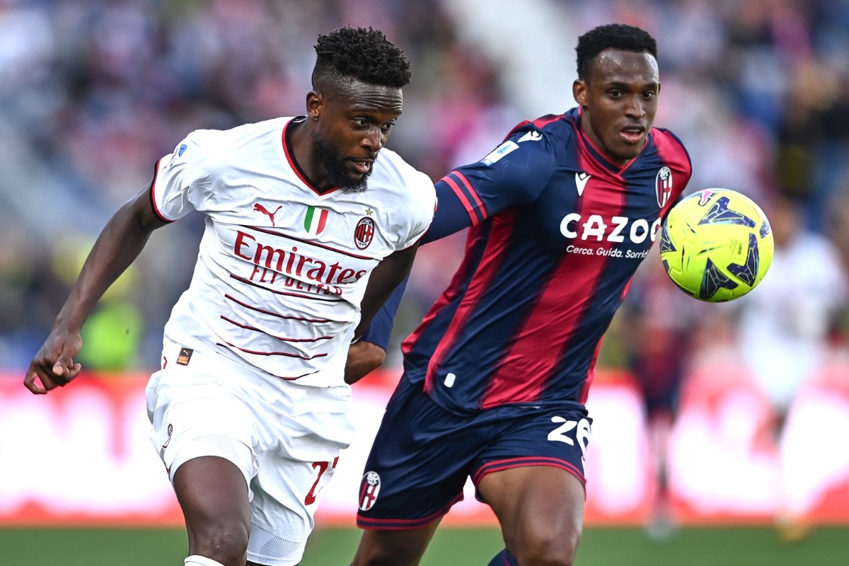 Origi contro Lucumi in Bologna-Milan di campionato Serie A