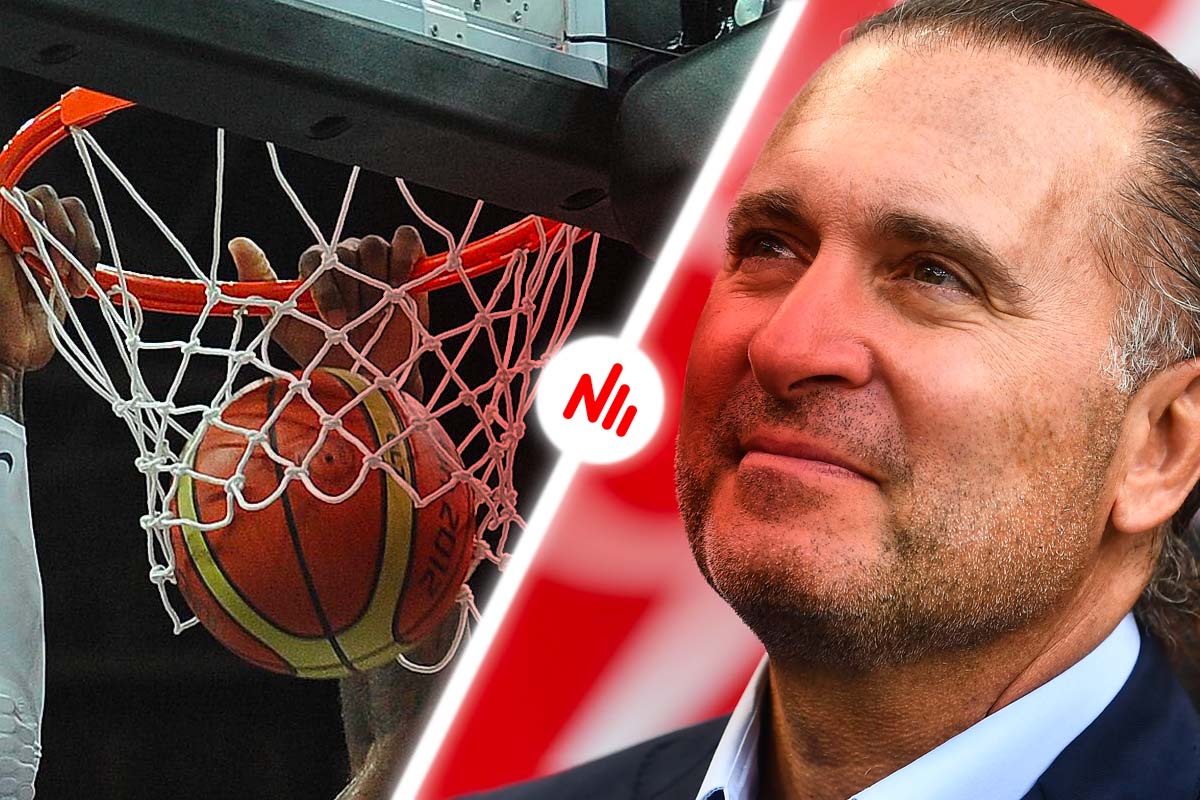 Gerry Cardinale del Milan accanto a una schiacciata NBA