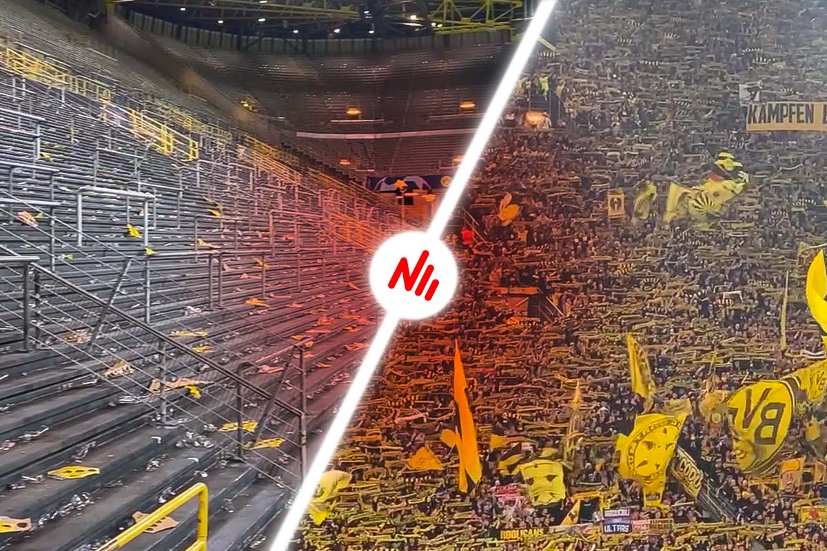 Südtribüne del Signal Iduna Park, curva sud del Borussia Dortmund gremita di tifosi del “Muro giallo”