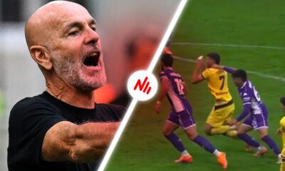 Immagine di Stefano Pioli e del fallo di Parisi su Gimenez nel rigore di Milan-Fiorentina